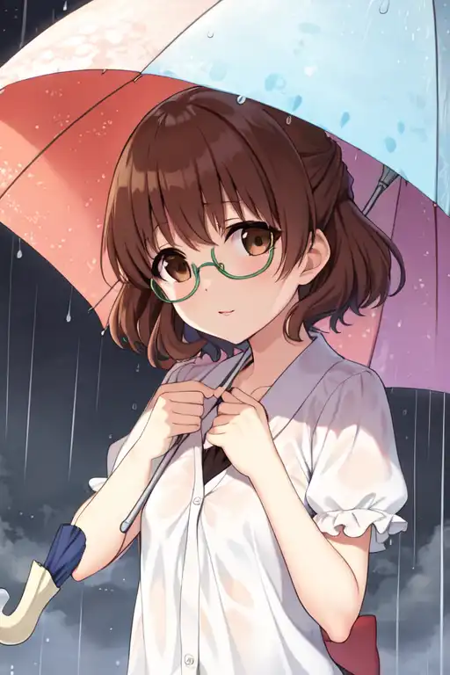 sakuragiyukari, glasses, umbrella, rain