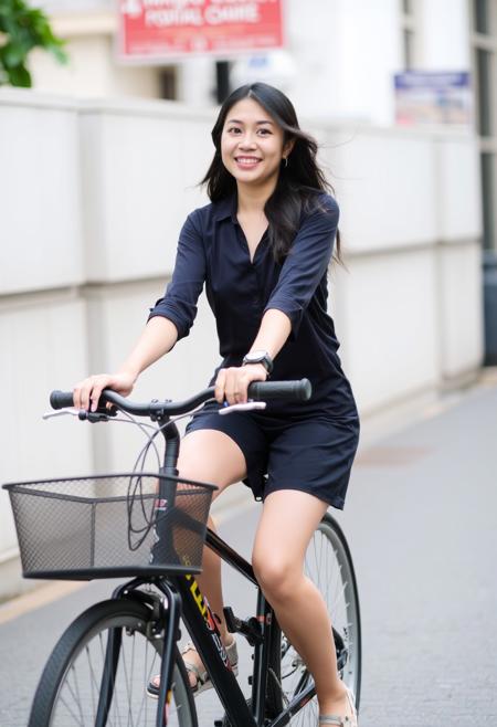 beautiful Asian woman riding her bicycle
