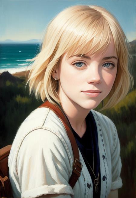 (portrait:1.1) photo of the most beautiful artwork in the world featuring BiL13L1SH, smiling, heart professional majestic oil painting by Ed Blinkey, Atey Ghailan, Studio Ghibli, by Jeremy Mann, Greg Manchess, Antonio Moro, trending on ArtStation, trending on CGSociety, Intricate, High Detail, Sharp focus, dramatic, photorealistic painting art by midjourney and greg rutkowski