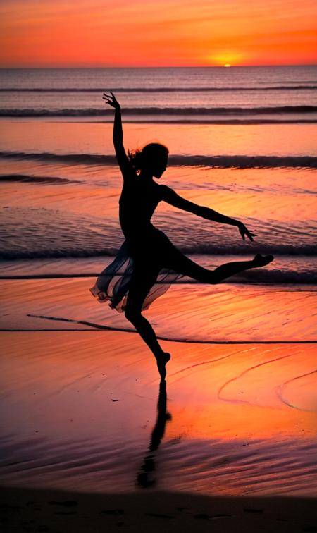 As twilight's soft pastels spread, a lively silhouette moves gracefully near the water's edge, her actions mirroring the rhythmic lapping of distant waves.
BREAK
A figure's fabric trails in the sea breeze as dusk deepens, each swirl releasing the essence of seaside freedom.
BREAK
Under the fading evening light, a lone performer captures the fleeting glow on tranquil sands, her form embodying ecstatic freedom.
BREAK
With the evening air cooling, the vibrancy of a seaside spectacle fills the area, as a silhouette celebrates the day's end against a dimming backdrop.
BREAK
As dusk turns the horizon to a burning orange, a spirited leap contrasts sharply with the subdued ocean waves, marking a display of vitality.
BREAK
The coastal scene comes alive in the cooling evening as a figure executes a spin, capturing the last whispers of daylight, her posture a testament to boundless energy.
BREAK
In the gentle embrace of dusk, a figure's silhouette dances along the beach, casting shadows that blend seamlessly with the evening's calm.
BREAK
As night begins to fall, the soft sands witness an exuberant display of joy, with a dancerâs motions resonating with the gentle ocean breeze.
BREAK
Evening shadows stretch across the sandy beach as a womanâs leaps and twirls capture the fleeting light, her spirit synchronous with the sea's rhythm.
BREAK
A twilight performance unfolds on the beach, where a figure's dynamic movements paint a picture of life against the quietly lapping waves.
BREAK
The last light of the day illuminates a figure's joyous dance on the sandy shore, each step a burst of color against the evening's serene palette.
BREAK
As dusk settles, a lone figure's dance intermingles with the ocean's whispers, creating a symphony of motion and sound on the tranquil beach.