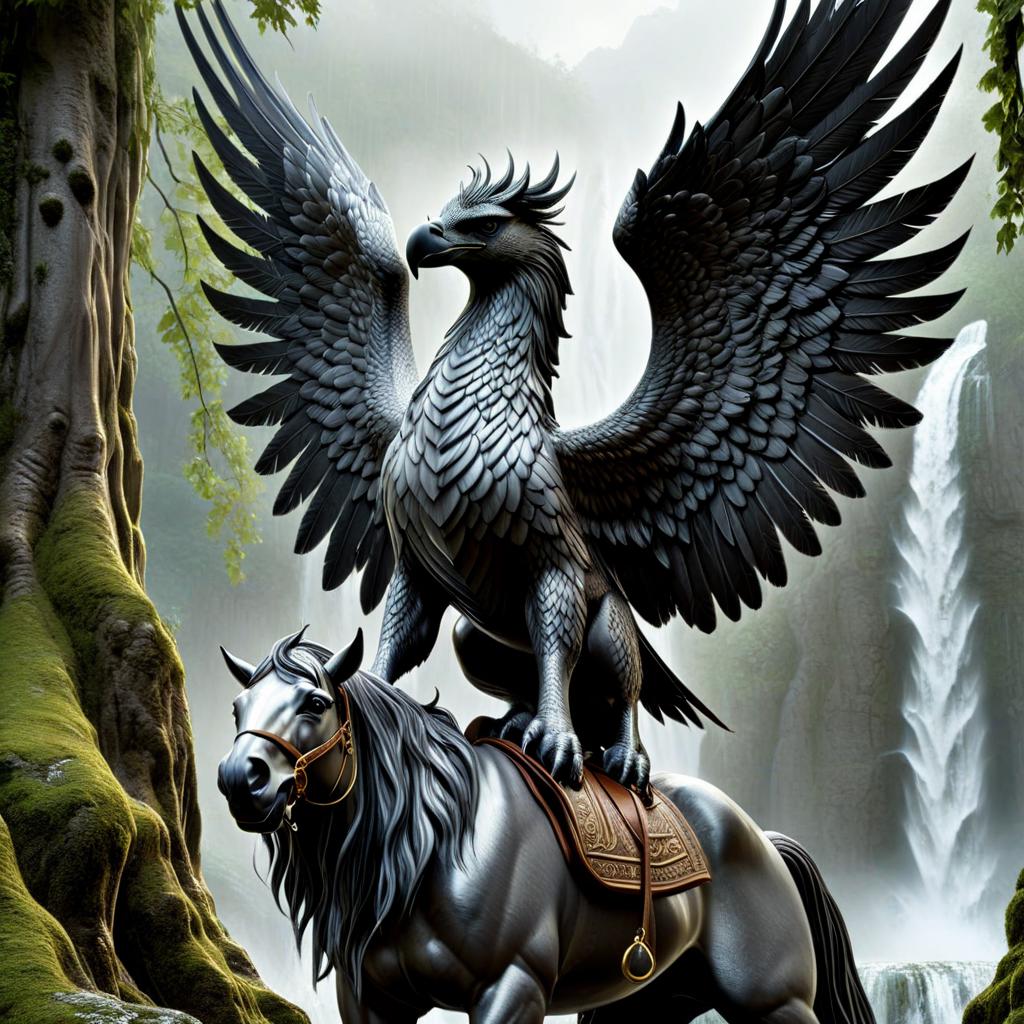 (Alternative Professional 3D rendering:1.3) of (Visual novel:1.3),(Happy:1.3) line art trinket depicting a Hippogriff - Legendary creature with the front half of an eagle and the hind half of a horse.  Antonio Canova, natural, shimmering, vibrant, gothic, rpg,1400ad, ultra detailed, detailed, immersive, reminiscent of high fantasy RPG games, HD, masterpiece, best quality, hyper detailed, super realistic, perfect face, perfect hands, award-winning, professional, breathtaking, dreamy Waterfall rotten weather cinematic photo . 35mm photograph, film, bokeh, professional, 4k, highly detailed <lora:CharcoalDarkStyleXL:1> <lora:Dark Fantasy:1> <lora:detailed_notrigger:1>,(by Artist Peter Gric:1.3),CGSociety,ArtStation,(Lowbrow Art:1.3),(Polychromatic:1.3)