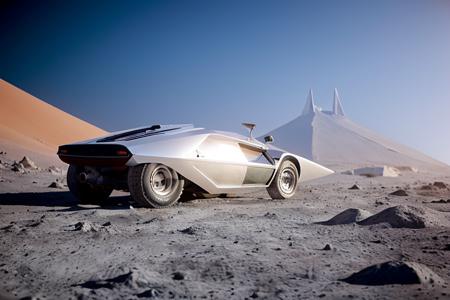 analog gloomy photo of a silver Lancia Stratos Zero car, <lora:l4nc145tr4t05z3r0:1>, racing down an alien icey landscape, futuristic, snow and ice, race track, alien pyramids can be seen in the distance, High Detail, Sharp focus, ((photorealism)), realistic, best quality, 8k, award winning, dramatic lighting, epic, cinematic, masterpiece, outer space lighting, earth is visible from the lunar surface, wide field of view, depth of field, rooster tailing, space station,