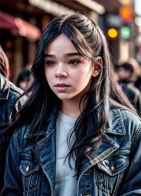 real, photoshoot, realistic, perspective, luminescent, illusion, atmospheric scene, masterpiece, best quality,
<lyco:haileesteinfeld_smf_lycoris_01:0.9>,1girl, haileesteinfeld-smf, solo, realistic, black hair, long hair, jacket, denim jacket, lips, closed mouth, nose, upper body, blurry, blurry background, profile