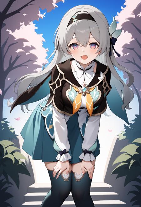 aahotaru, long hair, grey hair, black hairband, hair ornament, hair ribbon, multicolored eyes, breasts, black cape, dress, long sleeves, green skirt aahotaru, long hair, grey hair, black hairband, hair ornament, hair ribbon, multicolored eyes, breasts, white bodysuit, plugsuit