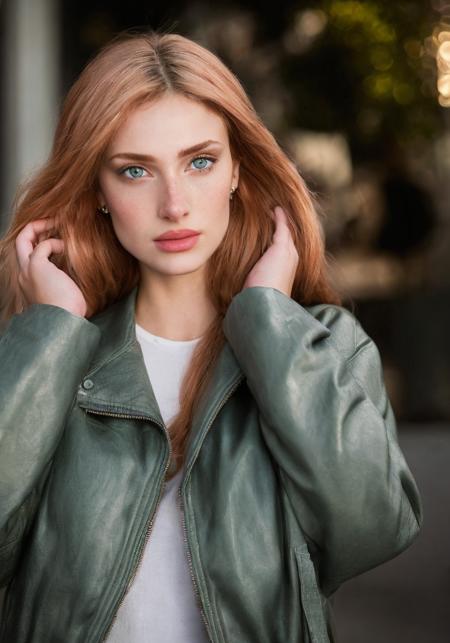 (sharp focus:1.2), photo, attractive young woman, (beautiful face:1.1), detailed eyes, luscious lips, (winged eyeliner:0.85), (tight body:1.2), wearing (jacket:1.2) at a (shop:1.2). (moody lighting:1.2), depth of field, bokeh, 4K, HDR. by (James C. Christensen:1.2|Jeremy Lipking:1.1).