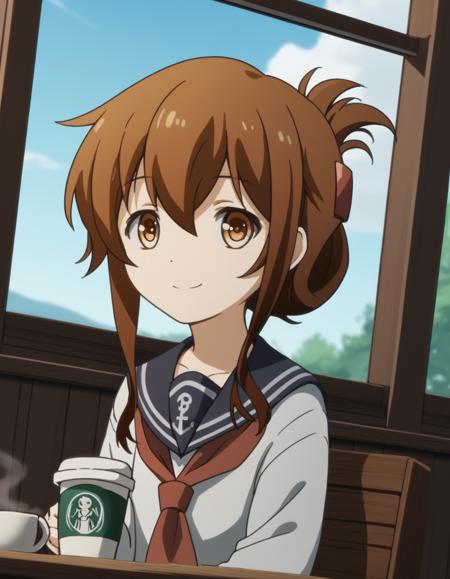 inazuma, long hair, brown hair, brown eyes, folded ponytail, inazuma (kancolle) skirt, school uniform, serafuku, neckerchief,