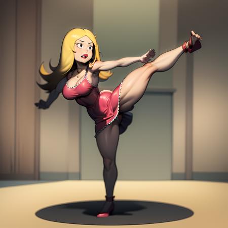 ((masterpiece, best quality)),(complex light), full body, solo, francine, necklace , black eyes, lipstick, dress, blonde hair,<lora:Francine_Smith1-10:0.9>, fighting stance,