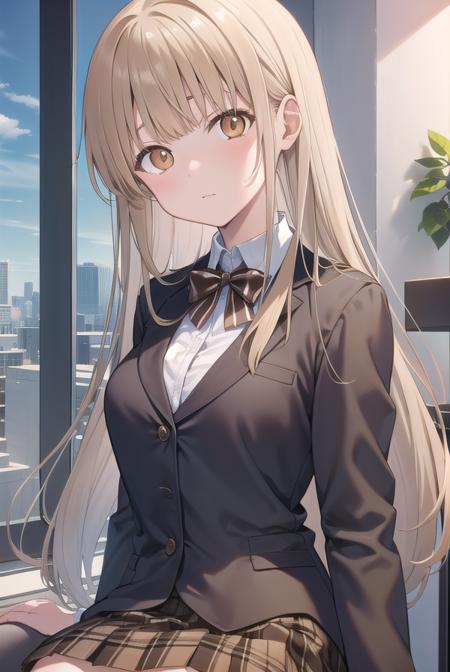 mahirushiina, <lora:mahirushiina-lora-nochekaiser:1>,
mahiru shiina, blonde hair, (brown eyes:1.7), long hair, 
BREAK black footwear, black pantyhose, blazer, bow, bowtie, collar, collared shirt, jacket, pantyhose, plaid, plaid skirt, pleated skirt, red bow, red bowtie, school uniform, shirt, shoes, skirt,
BREAK looking at viewer, full body,
BREAK indoors, classroom,
BREAK <lyco:GoodHands-beta2:1>, (masterpiece:1.2), best quality, high resolution, unity 8k wallpaper, (illustration:0.8), (beautiful detailed eyes:1.6), extremely detailed face, perfect lighting, extremely detailed CG, (perfect hands, perfect anatomy),