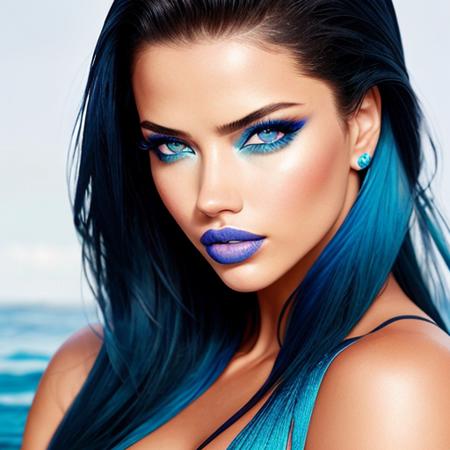 Adriana Lima, blue eyes, beautiful female, pink makeup, pink Barbie top