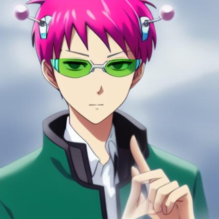 BORING-PSYCHIC 1boy_pink_hair_green_glasses_anime_handsome; fine face; ((psychic powers))