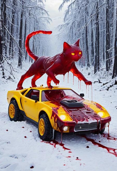 Blood for the Blood Godcuteup, cute, cutieup, neko made of blood, Pencil_morph_style, cat made of blood, snow, ice, Surreal with macabre undertones, earthy surreal edge,  feline made out of countless blood,snow, ice, hyper detail, masterpiece, score_10, randshadscree, anime drawing style, anime movie, driving at high speed,countless galaxy,yellow, kitty made out of coffee, snow, ice, bright blue and yellow energized sport car, score_9, score_8_up, score_7_up, score_6_up, shiny, shiny, cloudy forest, Made of fluffy clouds, clutter, trash, fr0stwrld, snow, ice, Blood for the Blood God