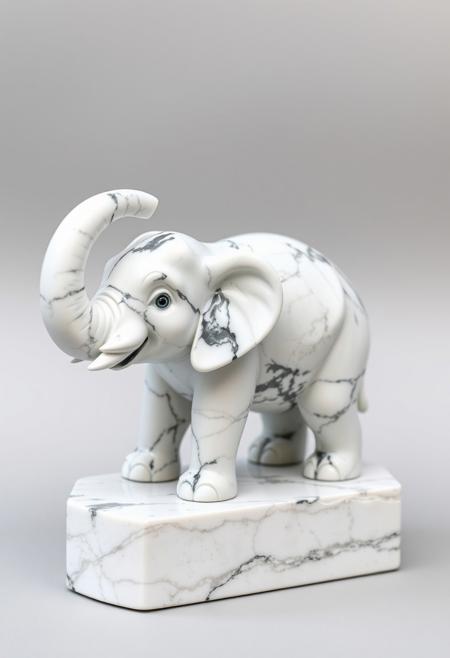 cute elephant, Marble sculpture craft style, utilizes marble as the primary material for creating three-dimensional artworks, renowned for its elegance and beauty, allows for intricate detailing and smooth finishes, timeless and enduring