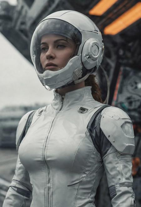 armed female figure in a white sci-fi suit (tight jumpsuit) , at the spaceport, against the background of a sci-fi ship taking off, overcast, mask, sci-fi visor, sci-fi lens, sci-fi respirator, bald head, plate armor, isolated armor, third-person view from below, lots of fine detail, sci-fi movie style, photography, natural textures, natural light, natural blur, photorealism, cinematic rendering, ray tracing, highest quality, highest detail, Cinematic, Blur Effect, Long Exposure, 8K, Ultra-HD, Natural Lighting, Moody Lighting, Cinematic Lighting
Wide range of colors., Dramatic,Dynamic,Cinematic,Sharp details
Insane quality. Insane resolution. Insane details. Masterpiece. 32k resolution.
<lora:add-detail-xl:0.95> <lora:dvr-lnds-sdxl:0.3> dvr-lnds-sdxl <lora:MJ52:0.25> <lora:ral-apoctvisn-sdxl:0.3> ral-apoctvisn <lora:zavy-cntrst-sdxl:0.35> dark, chiaroscuro, low-key <lora:zavy-rmlght-sdxl:0.41> zavy-rmlght <lora:SDXLFaeTastic2400:0.225>