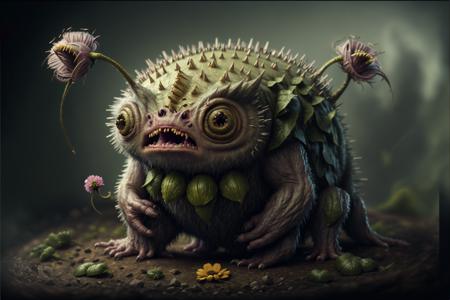 horrible creature, furry, with big teeth, picking flowers, close-up shot <lora:Plantas:0.8> <lora:BugattiAI:0.8> Cu73Cre4ture