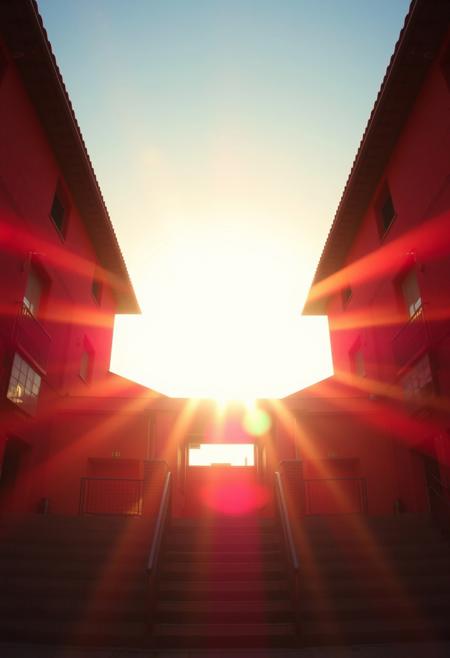 A RED ROSSIN LITING IN SUN COLORS