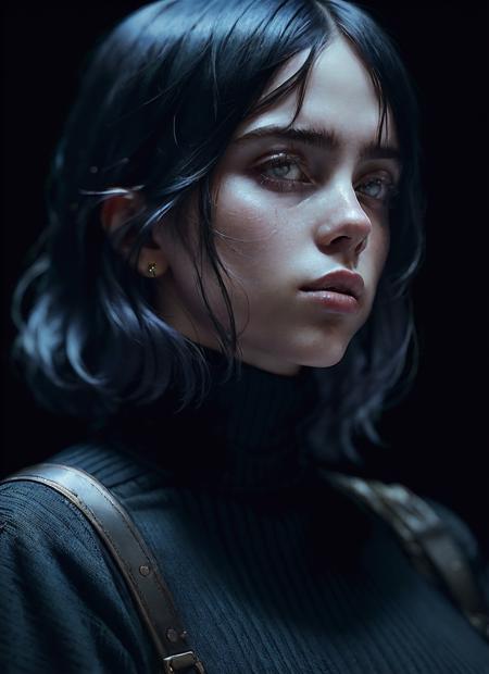 A stunning intricate full color portrait of (sks woman:1), wearing a black turtleneck, epic character composition, by ilya kuvshinov, alessio albi, nina masic, sharp focus, natural lighting, subsurface scattering, f2, 35mm, film grain, <lora:locon_billie_v1_from_v1_64_32:1.3>