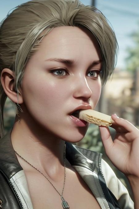 MKSonya, 1 adult woman, long hair, ponytail, blonde hair
food, food in mouth, holding, holding food, eating, popsicle, solo, hand up, ice cream, holding ice cream, popsicle in mouth, parted lips, looking at viewer
high key, head and shoulders close-up, very detailed, very realistic, trending on Artstation, rule of third, ray tracing, 8k
sexy, nsfw