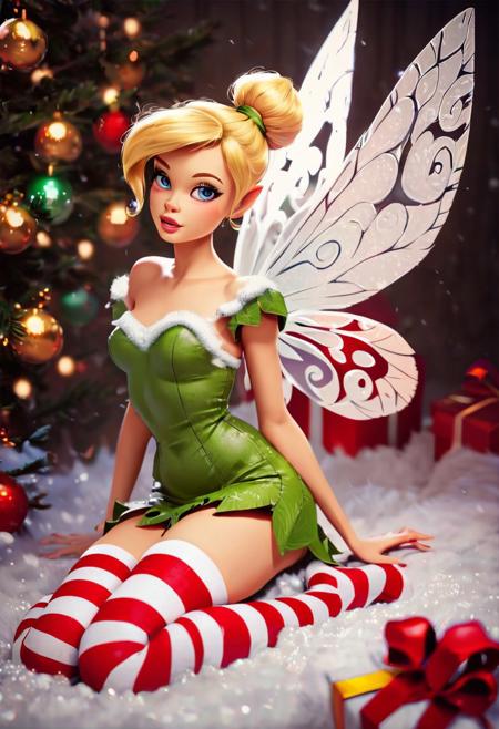 core_9, score_8_up, score_7_up,score_6_up, style_polaroid, vintage colors, in the style of an old polaroid photograph, rating_questionable, TinkerWaifu soaking in a giant cup of hot cocoa. fairy wings, blue eyes, holiday green dress, sexy, hair bun, striped stockings, christmas decorations, cave background