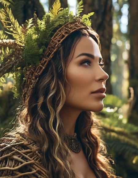 <lora:Ana Cheri:1> , cinematic photo A closeup portait of  (( anchrgrc woman )) an ancient druid made of bark, she live hidden in the vegetation of a forgotten forest, highly detailed painting, by Artgerm and Raphael Lacoste . 35mm photograph, film, bokeh, professional, 4k, highly detailed