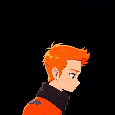 Finn Orange Jacket Goggles Headphones Orange Stripes Black Gloves Black Scarf