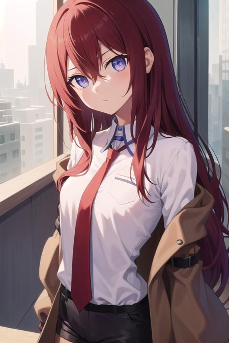 kurisumakise, <lora:kurisutest:1>,
kurisu makise, hair between eyes, hair over shoulder, long hair, (purple eyes:1.1), red hair, straight hair,
BREAK black pantyhose, black shorts, brown coat, coat, collared shirt, long sleeves, necktie, pantyhose, pantyhose under shorts, shirt, short shorts, shorts, sleeves past wrists, white shirt, wing collar,
BREAK looking at viewer,
BREAK indoors, lab,
BREAK <lora:GoodHands-vanilla:1>, (masterpiece:1.2), best quality, high resolution, unity 8k wallpaper, (illustration:0.8), (beautiful detailed eyes:1.6), extremely detailed face, perfect lighting, extremely detailed CG, (perfect hands, perfect anatomy),