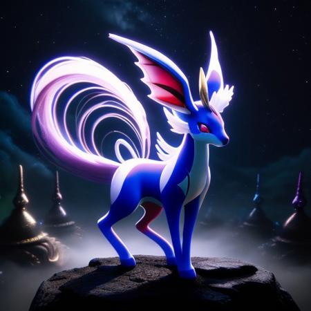 Serapheon (Evolved Sylveon)
"The Celestial Guillotine"
Serapheon’s ribbons are not mere flesh—they are filaments of cosmic string, slicing through dimensions with each graceful motion. Its song lulls gods into blissful oblivion before its ribbons unwind, reducing them to shimmering dust. To witness its dance is to see the end of all things, rendered in heartbreaking beauty.
Background: The last creation of a dying pantheon, Serapheon was meant to be a hymn of peace. Instead, it became the most beautiful executioner in existence.