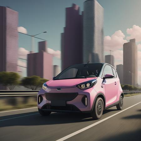 drc city car pink driving fast on the highway, cityscape in the behind, by Simon Stalenhag, masterpiece, best quality, anime, highly detailed background, perfect lighting, best quality, 4k, 8k, ultra highres, raw photo in hdr, sharp focus, intricate texture, best quality, 4k, 8k, ultra masterpiece, 4K, high quality, dgtlv2   <lora:drccitycar_v0.3-000002:1>  <lora:21Stalenhag:.5>