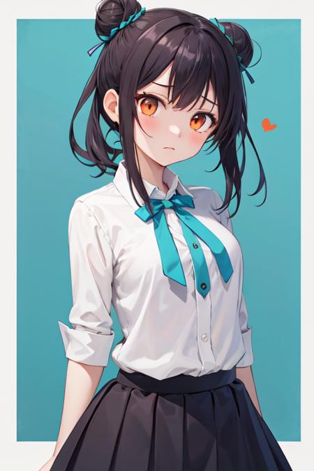 masterpiece,best quality,upper body,1girl,collared_shirt and flared_skirt as material3,aqua theme,fudepen \(medium\),fading border,heart hair bun,small breasts,orange eyes,disappointed,cowboy shot
Negative prompt: (EasyNegative), (bad-hands-5), an6, verybadimagenegative_v1.3, (worst quality, low quality:1.2), (missing fingers, missing hands, missing legs:1.4) (extra limbs, extra fingers, extra hands, extra legs:1.4), (mutate fingers, mutated hands, mutated legs:1.4), (malformed hands, malformed fingers, malformed legs:1.4), (poorly drawn hands, poorly drawn face), (text, signature, watermark, username),nsfw,
Steps: 20, Sampler: DPM++ 2M Karras, CFG scale: 5, Seed: 1574704185, Size: 512x768, 