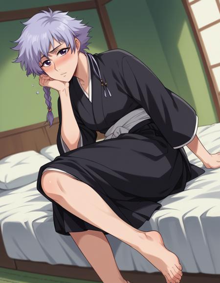 <lora:isane-kotetsu-anime-ponyxl-lora-nochekaiser:1>, isane kotetsu, short hair, braid, purple hair, purple eyes, hair braid, long sleeves, japanese clothes, kimono, haori, black kimono, hakama, black hakama,