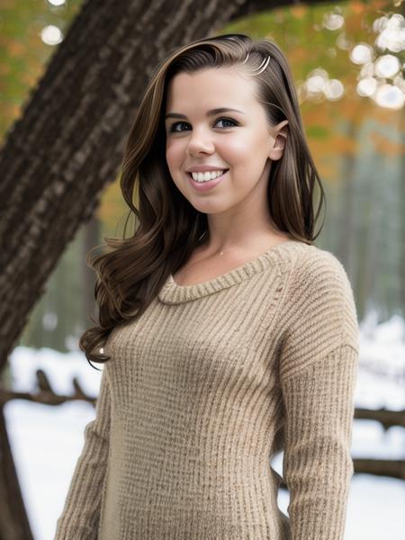 Photo of D3stinyM00dy-1700 a woman posing outdoors, orange sweater, pyramid covered in snow in background, long black hair, smiling, detailed face, (beautiful, gorgeous, pretty), (best quality, photo-realistic, highly detailed, absurdres:1.2), best lighting, hyper-realistic, sharp focus, 32k resolution, RAW,