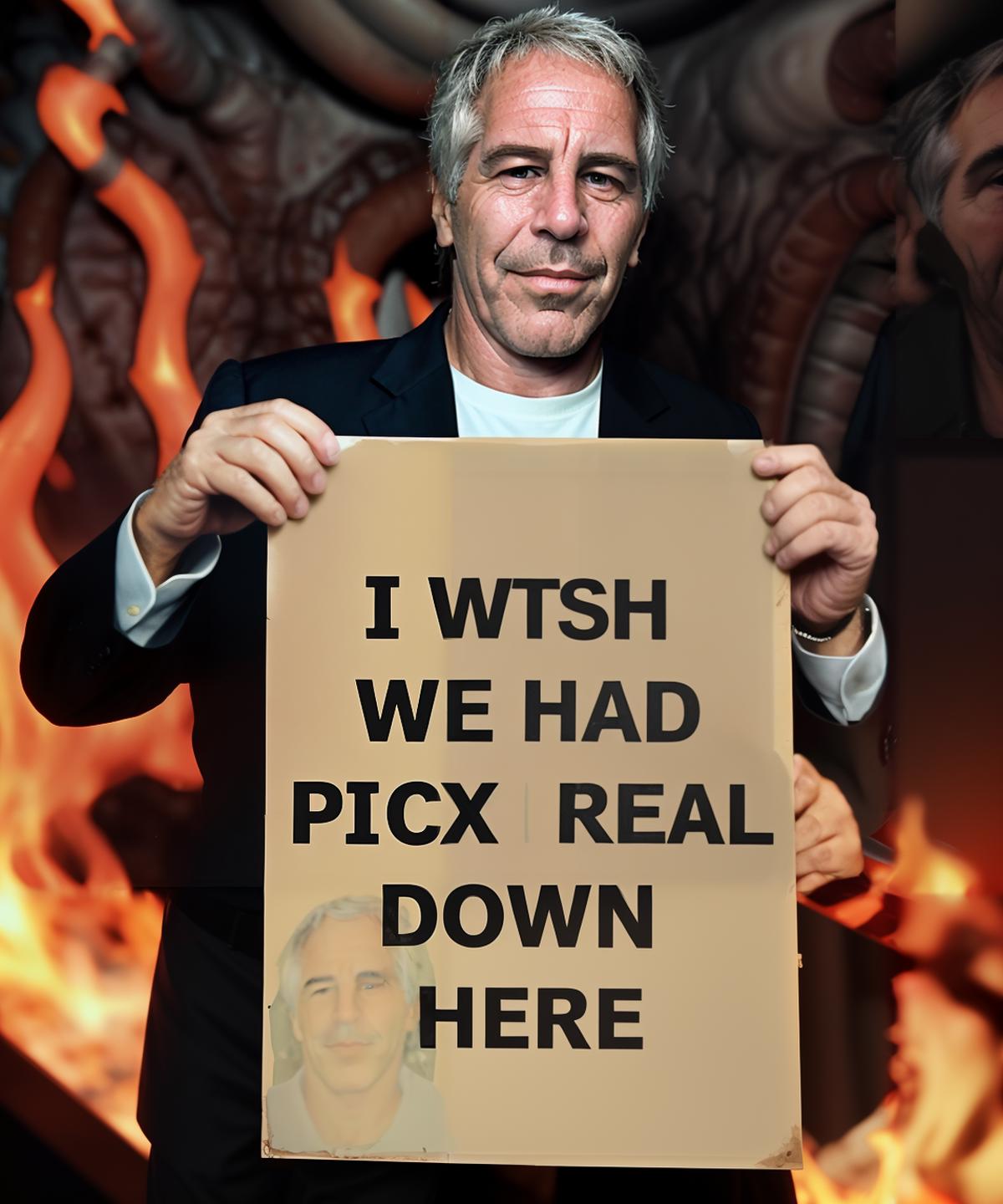 Man holding a sign that says "I wish we had picked real down here".