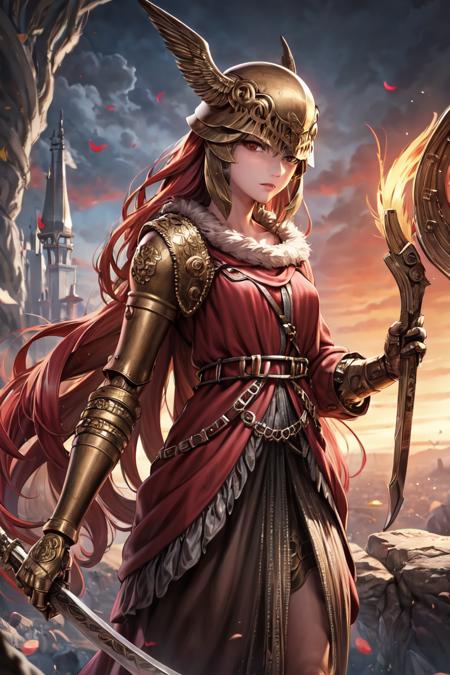 ((best quality)), ((masterpiece)), (detailed), ultra detailed, 1girl, solo
stare, looking at viewer, (interview:1.3),
malenia blade of miquella, 
 <lora:MaleniaMv3:1>