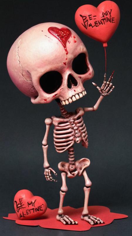 an artists interpretive depiction of a bloody valentine with the text ("BE MY VALENTINE":1.1), (japanese tattoo art style, new school tattoo art style:1.2), (a cute macabre adult valentine's day card:1.1), by (Chiho Aoshima:1.3), breathtaking, a hyperdetailed digital ink painting, high contrast, accentuated luminosity and intricate details surreal and majestic atmosphere, award-winning, professional, highly detailed, high quality, 8k, extremely detailed oil painting, multicolored, unreal 5 render, digital art, 8K artistic photography, octane render, beautiful composition, award-winning photograph, masterpiece, cute, skulls, skeletons, cartoon, love, hearts, BREAK (a cute macabre adult valentine's day card with the text "BE MY VALENTINE":1.3), ("BE MY VALENTINE":1.3) BREAK (by Chiho Aoshima:1.3)