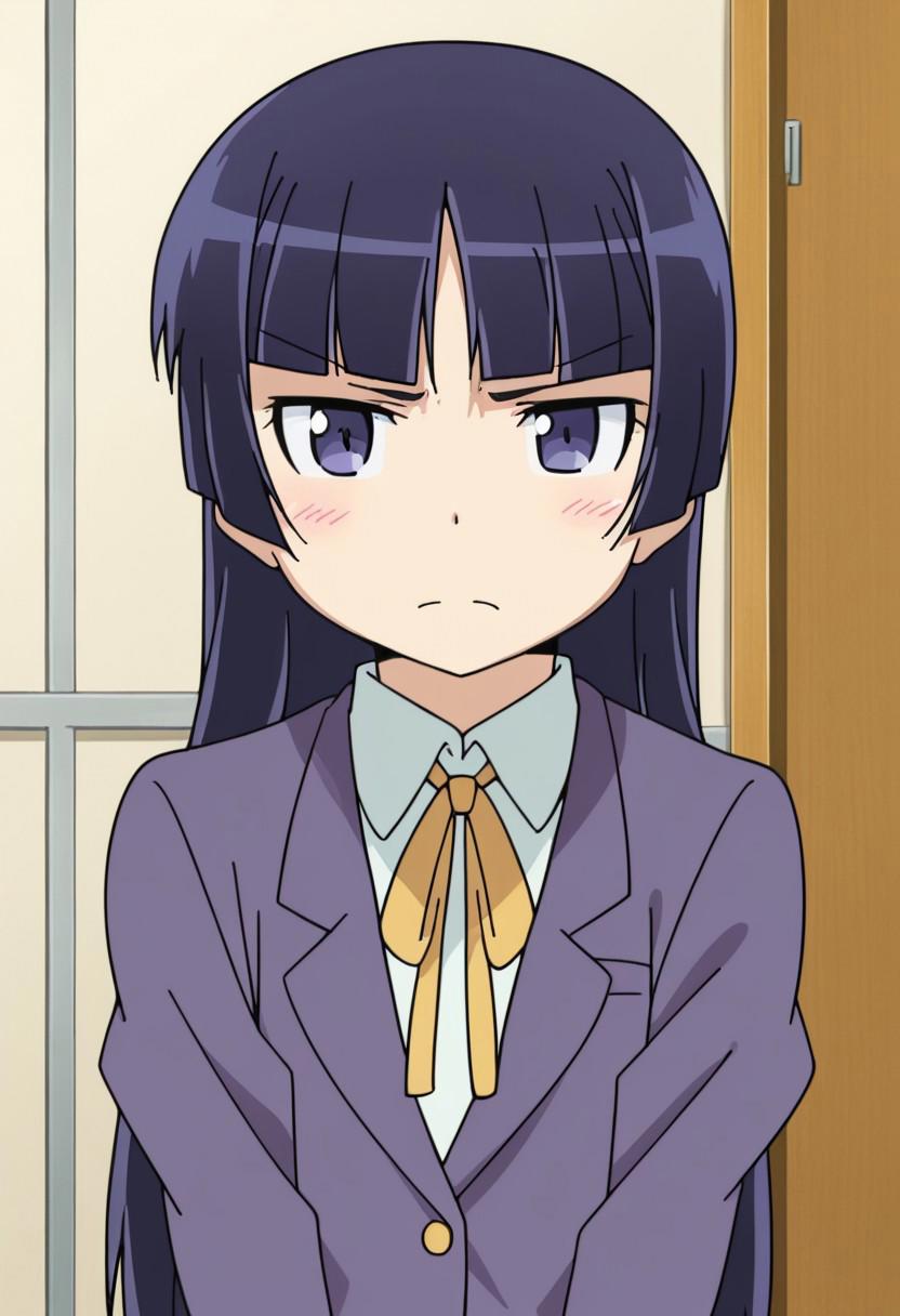 solo, anime coloring, Gokou Ruri, school uniform <lora:Oreimo-Gokou_Ruri-PDXL adafactor:0.8>