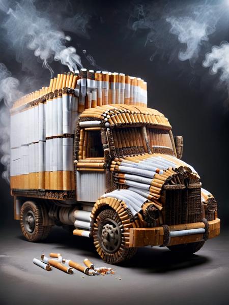 ral-cigarette, a large truck made of cigarettes <lora:ral-cigarette-sdxl:1>