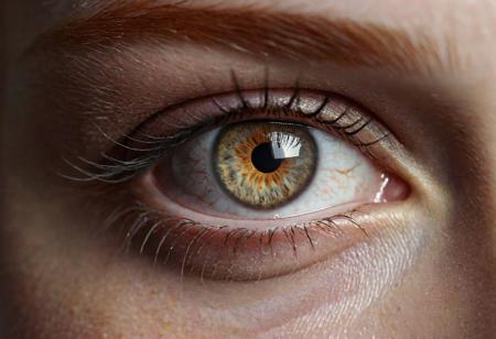 Close-up macro image in 32K UHD, hyperrealistically capturing the eye of a ginger lady with light gray eyes. The sun and beach reflections in her eye are vivid and detailed, showcasing the contrasts of light and color. Cinematic quality. Created Using: ultra-high-definition photography, detailed reflection of sun and beach, vibrant color spectrum, realistic eye textures, cinematic lighting, macro focus on iris details --ar 1:1 --v 6.0