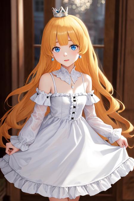 masterpiece, best quality, highres, 1girl mini crown <lora:goumon_hime_no_outfit:1> white dress, frilled dress, frills, jewelry