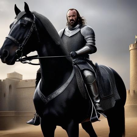 SandorClegane1024, full body, riding a horse, detailed eyes, photography, trending on artstation, sharp focus, studio photo, intricate details, highly detailed, by greg rutkowski   <lora:SandorClegane1024-000067:0.8>