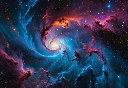An abstract illustration of a vast, dark void filled with swirling nebulae. The nebulae are vibrant with color, and within them, tiny sparks of light ignite, symbolizing the potential for creation and existence even in the absence of anything.