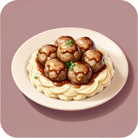 <lora:FoodIcons:0.7> fooico, swedish meatballs with mashed potatoes , game icon, professional, high quality, super cute, kawaii, 8k, adorable