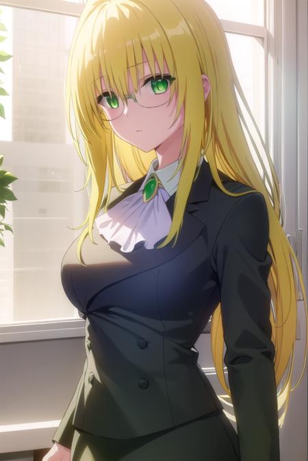 tearjulunatique, <lora:tearju lunatique darkness-lora-nochekaiser:1>,
tearju lunatique, long hair, blonde hair, (green eyes:1.5), sidelocks, glasses,
BREAK shirt, collared shirt, white shirt, suit, formal suit, long sleeves, ascot, white ascot, gemstone, green gemstone, skirt, pencil skirt,
BREAK indoors, classroom,
BREAK looking at viewer, (cowboy shot:1.5),
BREAK <lyco:GoodHands-beta2:1>, (masterpiece:1.2), best quality, high resolution, unity 8k wallpaper, (illustration:0.8), (beautiful detailed eyes:1.6), extremely detailed face, perfect lighting, extremely detailed CG, (perfect hands, perfect anatomy),