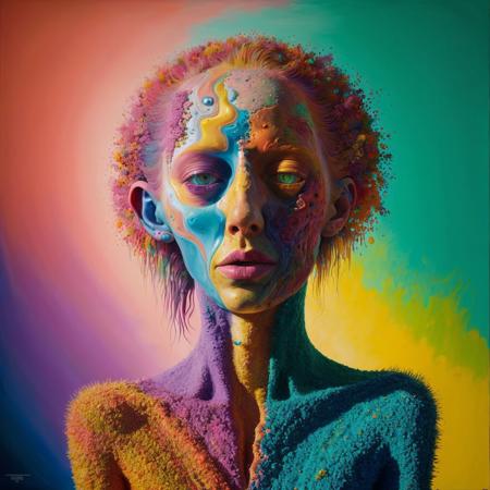 a hyper detailed( (surreal:0.3):0.6) abstract acrylic painting of a woman,
deformed forms,
evocative subjects,
rim light,
colorful sunlight,
thomas desjardins,
deijardon,