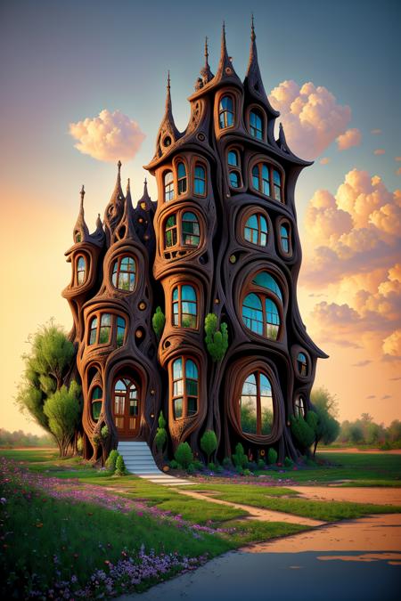 (Award Winning Professional 3D rendering:1.3) of gothbuilding style, Architectural digest photo of a maximalist house,CGSociety,ArtStation