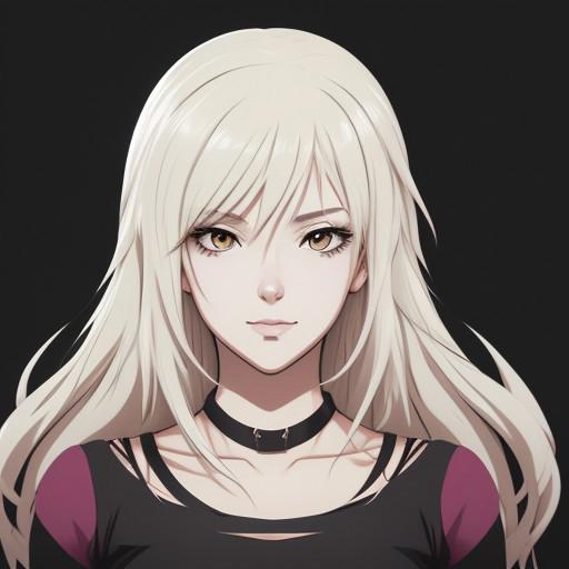 A white blonde girl. Anime style.
Black background. 
epic.