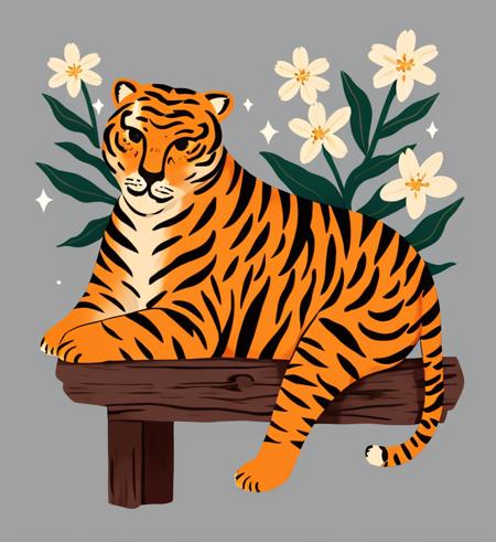 ,flower,sparkle,sitting,tiger,simple background