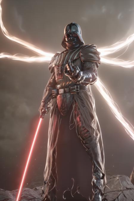 standing in front of a giant flames butterfly in a dark room with a light shining on him and a giant butterfly in the background,gradient_background,
Black_outfit,hood, hood_up, boots, darth vader helmet,cape,armor, shoulder armor, armored boots, holding a lightsaber,energy_sword, glowing, glowing_weapon,
<lora:Agent47_hitman-KK77-V1:0.1>,<lora:Darth_Vader-KK77-V1:0.7>,darth vader,<lora:Inarius_DIABLO4-KK77-V1:0.7>,
1 Man, looking at viewer,(closed mouth:1.0),
NSFW,official art,extremely detailed CG unity 8k wallpaper, perfect lighting,Colorful, Bright_Front_face_Lighting,
(masterpiece:1.0),(best_quality:1.0), ultra high res,4K,ultra-detailed,
photography, 8K, HDR, highres, absurdres:1.2, Kodak portra 400, film grain, blurry background, bokeh:1.2, lens flare, (vibrant_color:1.2)