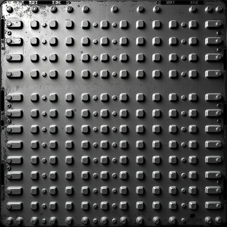 sheet metal floor tile overhead view, in a black and white lineart style as a tile from a video game tileset, viewed directly from overhead, flat 2D minimalist style, black and white monochrome