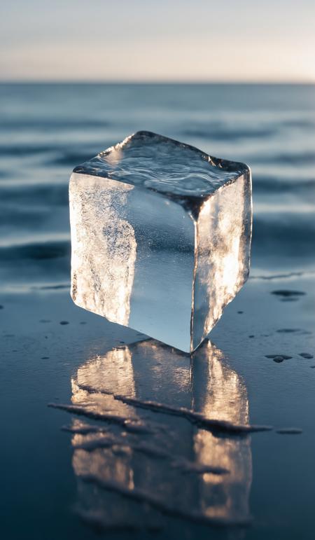 A piece of translucent ice like glass, floats on the ocean, copy space, design template, breathtaking photograph, dramatic light, award-winning, professional, highly detailed . 35mm photograph, film, bokeh, professional, 4k ,minimalistic, daylight, warm atmosphere, <lora:add-detail-xl:1>, cinematic look, <lora:SDXLHighDetail:0.3>