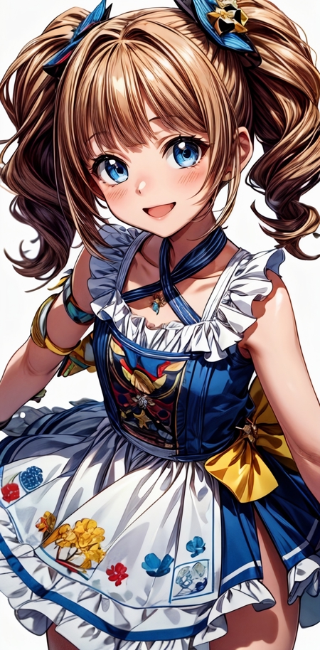  t yayoi, 1girl,twin tail, brown hair, blue eyes,smile, hair ornament