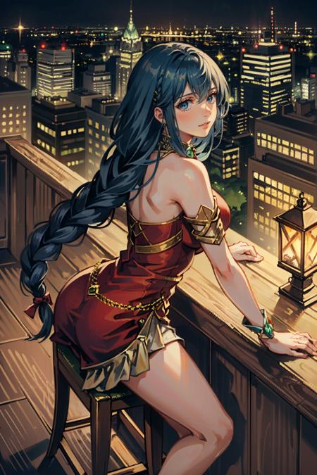 ((masterpiece, best quality))
<lora:ValkyrieProfileLenneth:0.8>
ValkyrieProfileLenneth, 1girl, solo, long hair, braid, blue hair, Overlooking the city from a rooftop bar at night, chic outfit, sitting